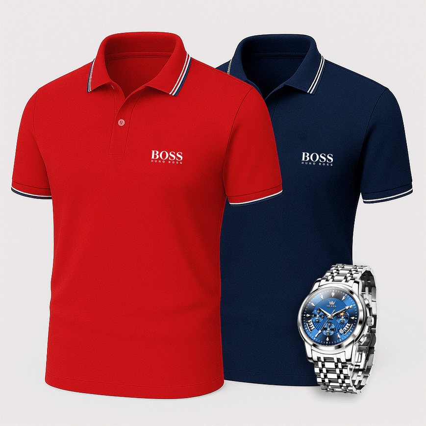 2 Hugo Boss Summer Polos + Free Watch – One Price Only
